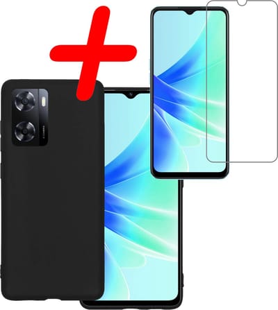 Hoesje Met Screenprotector - Geschikt voor OPPO A57 - Sterk & Shockproof - Back Cover - Siliconen Case - Telefoon Hoes - Zwart