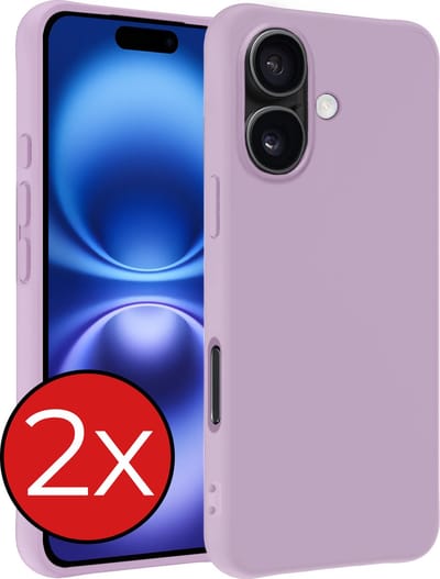 Hoesje - 2 Stuks - Geschikt voor Apple iPhone 16 - Sterk & Shockproof - Telefoonhoes - Back Cover - Case Siliconen - Telefoon Hoes - Lila