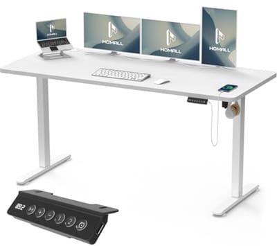 Elektrisch Hoogte verstelbaar Bureau met USB-oplader en Geheugenposities - 160 x 70 cm