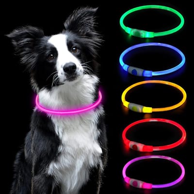 LED-lichte halsband, USB oplaadbare in lengte verstelbare huisdierveiligheidshalsband, snijdbare waterdichte lichte halsband voor honden en katten, 3 modi (roze)