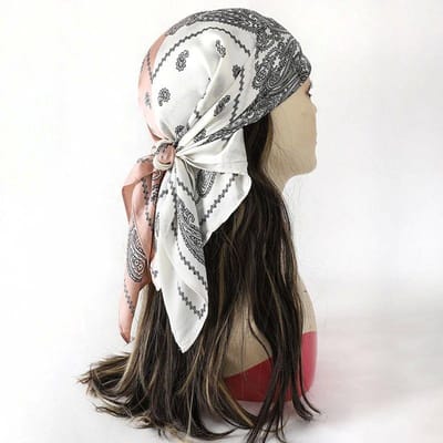 Luxe Bedrukte Satine Zijden Vierkante Sjaal Voor Vrouwen Sjaal Hijab Neckerchief Vrouwelijke Haarband Hoofdband Mode Wikkel Bandana 70x70cm gray
