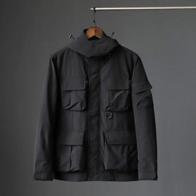 Veste d'extérieur pour homme printemps et automne Veste d'outillage fonctionnelle multi-poches coupe-vent et imperméable pour homme Tide M black