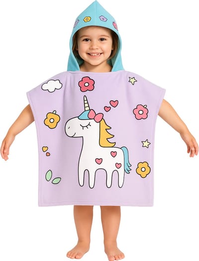JAXY - Badcape Baby met Capuchon – Zachte Sneldrogende Badponcho Kind – Microvezel Poncho Handdoek voor Meisje & Jongen – Strandponcho voor Kinderen - Unicorn