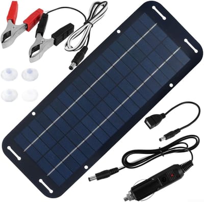 Zonnepaneel - Batterijlader Kit - Energie Opwekken - Hoge Efficiëntie - 35x12.5cm - Zwart