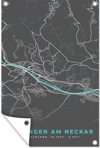 Muurdecoratie Blauw – Duitsland – Plattegrond – Stadskaart – Kaart – Esslingen am Neckar - 120x180 cm - Tuinposter - Tuindoek