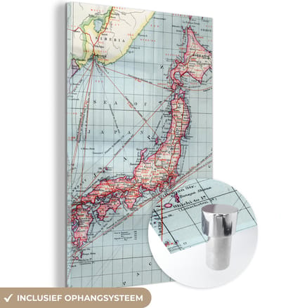 ® Glasschilderij 100x150 cm - Schilderij acrylglas - Wereldkaart - Vintage - Japan - Foto op glas - Muurdecoratie woonkamer - Wanddecoratie slaapkamer - Schilderijen