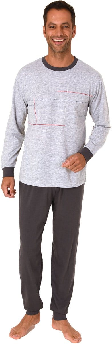 Herenpyjama met lange mouwen en manchetten Pyjama's in leuke kleuren en met frontprint