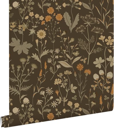 ESTAhome behang veldbloemen vergrijsd groen en bruin - 50 x 900 cm - 131463