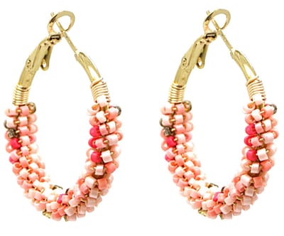 Oorbellen - Glaskralen - Oorringen RVS - 3,5 cm - Goudkleurig en Roze