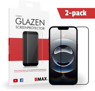 2-pack BMAX Screenprotector geschikt voor Apple iPhone 16e - Full Cover gehard glas - Apple screenprotectors - Telefoonaccessoires - Telefonie & Accessoires - Beschermglas - Glas screenprotectors - Zwart
