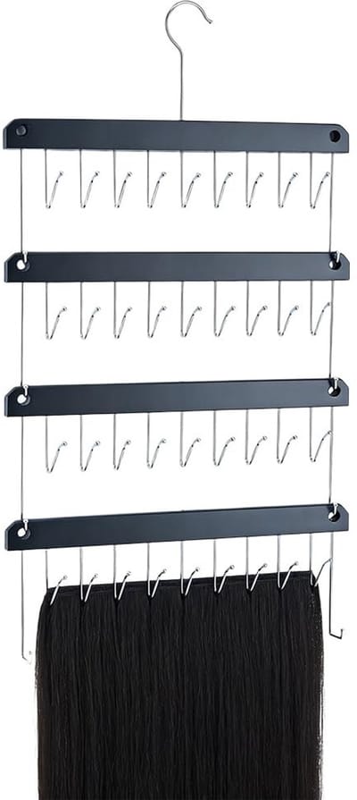 Dailygoods- Haarverlenging Houder Stapelbaar Ontwerp - 4 Stuks - Draaibare Haak - Pruik Opslag - Haarstukken Organizer - 13,5 x 33 x 1,25 cm - Pruikhouder