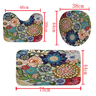3-delige set badmatten in bohemian stijl antislip wasbare badkamermatten set 3D digitaal printen waterdicht en schimmelbestendig badkamermatten voor toilet - Bohemian flower - 75*45