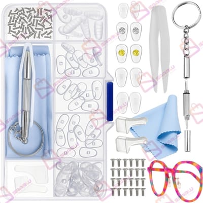 Brillen Reparatieset 126-delig – Inclusief Schroevendraaier, Schroeven, Neuspads, Oorhaakjes – In Opbergdoos – brillendoekjes - 55783