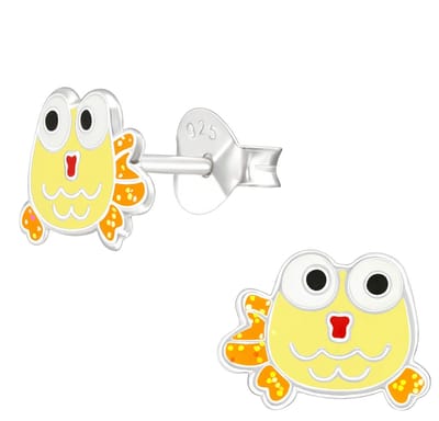 Joy|S - Zilveren vis oorbellen - 9 x 7 mm - geel - kinderoorbellen