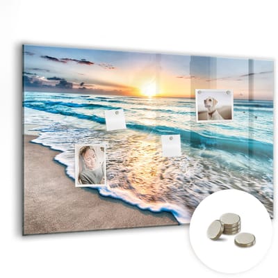 Tulup Glassboards - Strand zeezand Magneetbord - 90 cm x 60 cm - Veelkleurig Magnetic Board - Gratis 5 Sterke Magneten - Wanddecoratie Kantoor - Magneetbord Keuken - Memobord Keuken - Ideeënbord Thuiswerkplek - Magnetisch Wandbord