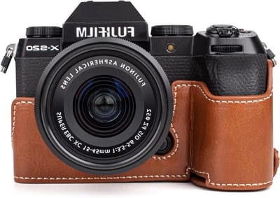 Retro Stijl PU Leren Camera Case voor Fujifilm XS20 - Beschermende Tas met Handvat en Open Onderkant - Bruin, Ideaal voor Fotografie en Reizen