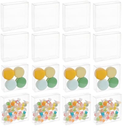 Dailygoods- Geschenkdozen met Deksel - 72 Stuks - Rechthoekig 10x10x3cm - PVC Doorzichtig - Bruiloft/Snoepdozen - Beschermfolie - Verpakkingen