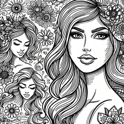 Doodle vrouw schilderij | Abstracte vrouwelijke creativiteit: de ongerepte schoonheid van doodles | Kunst - 60x60 centimeter op Canvas | Foto op Canvas