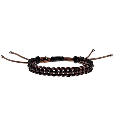Macramé Armband Unisex - Gewaxt Leerdraad Bruin-Zwart - RVS - Handgemaakt Armband