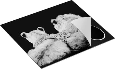 Chefcare Inductie Beschermer Leeuwen Familie - Leeuw - Zwart Wit - 60x50 cm - Afdekplaat Inductie - Kookplaat Beschermer - Inductie Mat