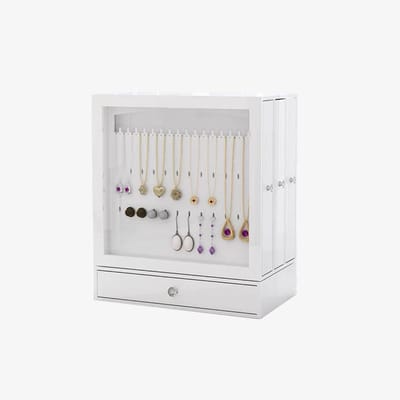Sieradendoos Noor | Wit | Acryl | Sieraden organizer | Jewellery organizer | Sieraden opbergen | Opberg box | Organizer | Velvet onderkant | Ringen display | Jewelery organizer | Jewellery box | Jewelery box | Sieradenbox | Organizer | Beautybox |