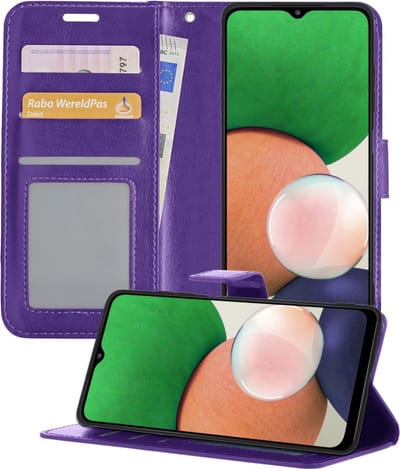 Hoesje - Met Pasjeshouder - Geschikt voor Samsung Galaxy A22 4G - Luxe Bookcase Portemonee - Flip Case - Kunstleer Book Case - Flipcase - Book Cover - Walletcase - Portemonneehoes - Telefoonhoesjes - Paars