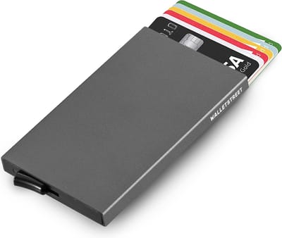 Walletstreet Slim Fit Uitschuifbare Pasjeshouder- Aluminium Creditcardhouder-Card Protector Anti-Skim/ RFID Card Protector 8 Pasjes-Grijs