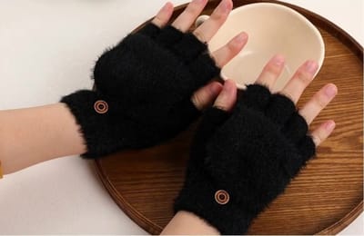 Without Lemon - Dames Winter Handschoenen - Halve Vingers & Flip Cover - Touchscreen - Warm - Winter - Pluche - Zwart