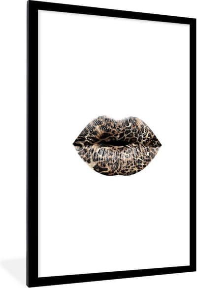 Fotolijst incl. Poster - Lippen - Tijgerprint - Wit - 80x120 cm - Posterlijst