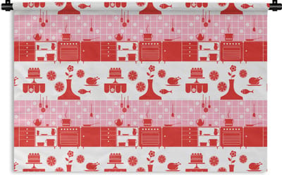 Wandkleed - Wanddoek - Patronen - Pannen - Design - Huis - Roze - 180x120 cm - Wandtapijt