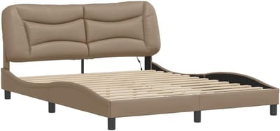 Tweepersoons bedframe 160x200 cm met LED-verlichting en hoofdkussen in cappuccino