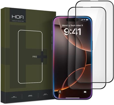 Beschermfolie HOFI Glass PRO+ voor Apple iPhone 16 Pro, Gehard Glas, Volledige Lijm, Set van 2 stuks, 2.5D, Zwart
