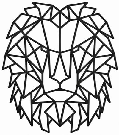 Houten wanddecoratie - Wooden wall decoration | Leeuw 40 x 45cm Lion | Zwart - Black | Geometrische muurdecoratie - Geometric wall art - Origami Design Wandfiguur - Echt Hout - Real Wood - Afrikaanse Dieren