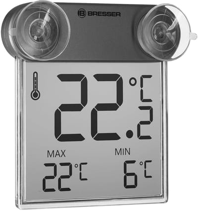 Transparante Raamthermometer met Maximum/Minimum Geheugen - Eenvoudige Installatie met Zuignappen