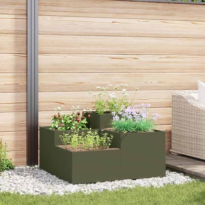 vidaXL Plantenbak Olijfgroen 80 x 80 x 48 cm Staal