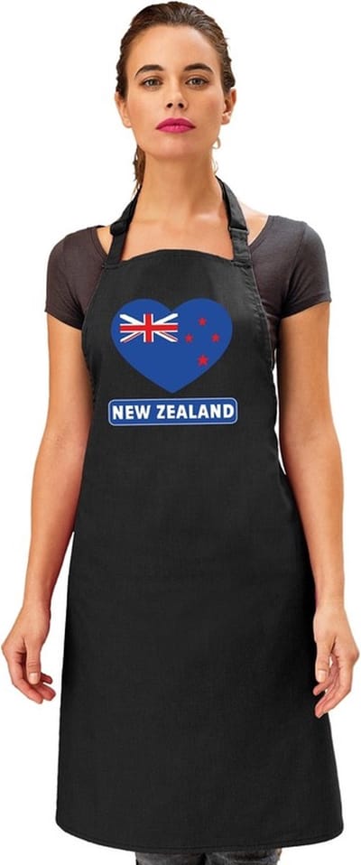 Keukenschort - Barbecueschort - I Love Nieuw Zeeland vlag - zwart - heren en dames - Landen supporters - Gerechten - Avond