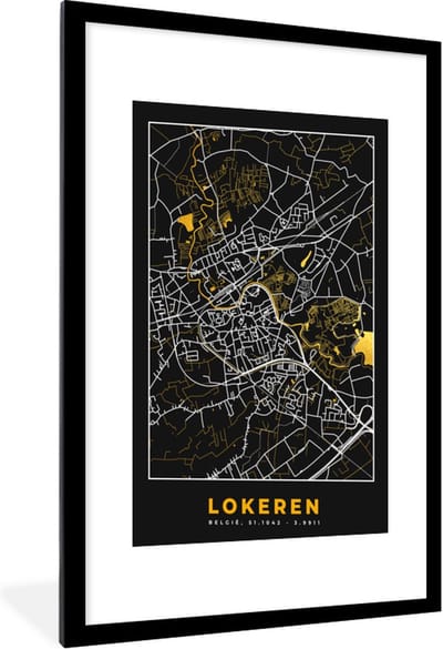 Fotolijst incl. Poster - Goud - Stadskaart - Plattegrond - Lokeren - Kaart - 60x90 cm - Posterlijst