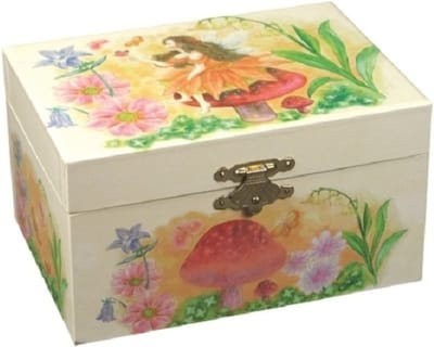 Juwelendoosje met muziek - elfje op paddestoel wit - Harlekin Music Box collection