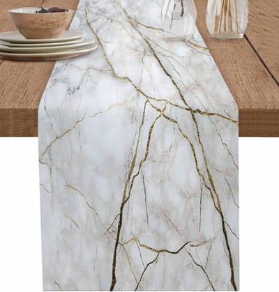 Tafelloper - Katoen Linnen-Lange 72 inch Witgrijs Gouden Dressoir Sjaals, Textuur Tafelloper voor Keuken Koffie/Eeten/Bank/Eindtafel Slaapkamer Thuis Woonkamer, Sjaals Decor voor Vakantie