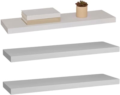 5five Zwevende wandplank Bassline - 3x - wit - 80 cm - hout/MDF - boekenplank - muurplank - opbergplank - hangplank