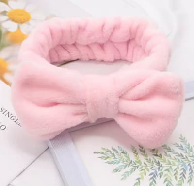 New Age Devi - Make-up Haarbanden met Strik voor Cosmetica en Douche - 2 Stuks - Heerlijk Zacht Roze Fleece bandjes
