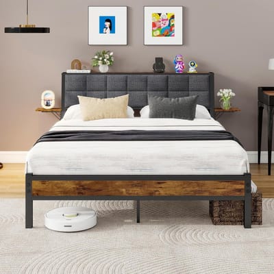 Gestoffeerd Bed - Tweepersoonsbed - Slaapcomfort Creëren - Hoofdeinde met Opbergvak - 120 x 200 cm - Donkergrijs