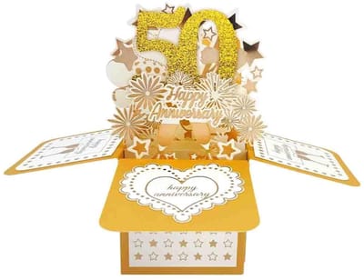 Dailygoods- Wenskaart 50-jarig Huwelijksjubileum - Pop-up - 3D Diorama - Feestdecoratie - Cadeau voor Echtgenote - Gemaakt van 300g Papier - Jubileumkaart