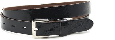 Dames ceintuur zwart kreukellak - 2.5 cm breed - Leer - Smalle riem - Casual chique - Maat 85