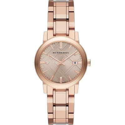 Elegant Burberry BU9135 dameshorloge in bruin roségoud roestvrij staal