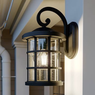 Lindby - Wandlamp buiten - 1licht - Plastic, glas - H: 36.5 cm - E27 - zwart, helder