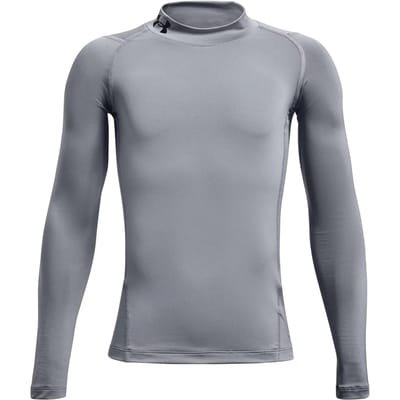 Under Armour HeatGear-shirt met lange mouwen en opstaande kraag voor jongens, Steel-S (US YSM)