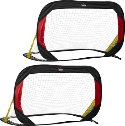 Voetbaldoel - Voetbalgoal - Vouwdoelen set van 2 met draagtas - Speelgoed buiten - 120 x 80 x 80 cm - staal zwart + rood + goud