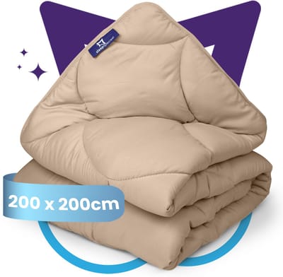 Slaapspeciaal eazydekbed Essential 200x200 cm - TAUPE - Dekbed Zonder Overtrek – Gekleurd Dekbed – Hoesloos Dekbed - Wasbaar Dekbed - Luxe Gelvezels - Anti-Allergisch & Perfect Voor Elk Seizoen - Tweepersoons
