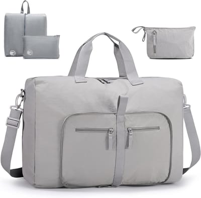 Grote Vouwbare Handbagage 40L 55x35x20cm Lichtgewicht Reisbagage met Toilettas en Schoenentas voor Weekend, Sport en Fitness, Waterdicht voor Mannen en Vrouwen, Lichtgrijs
